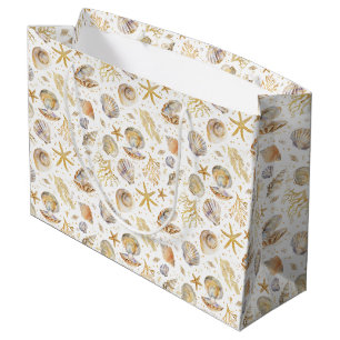 Gold Seashell Summer Pattern Large Gift Bag