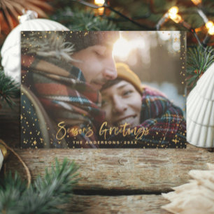 Gold season's greetings stars 1 photo holiday card