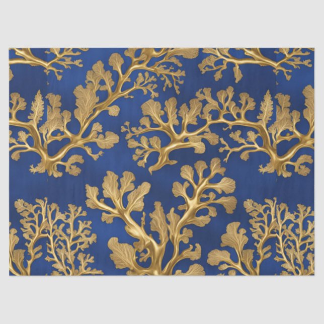Gold Seaweed on Deep Blue  Tissue Paper (Front)