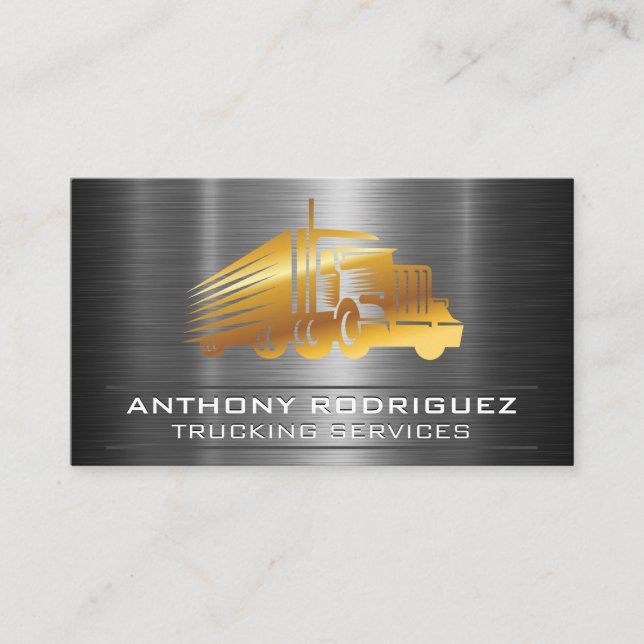 Gold Semi Truck Logo | Logistics | Metal Business Card (Front)
