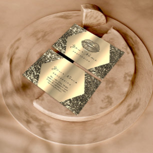 Gold Sepia Glitter Makeup Artist Kiss Lips Framed Business Card