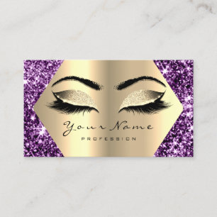 Gold Sepia Glitter Makeup Artist Lashes Purple Business Card