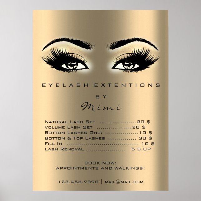 Gold Sepia Makeup Artist Eyes Lashes Price List Poster (Front)