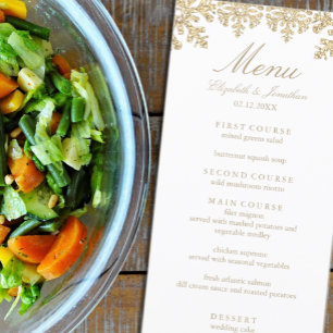 Gold Sepia Tones Winter Snowflake Wedding Menu