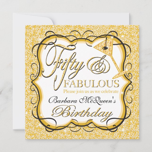 Gold Sequin 50th Birthday Party Invitations (Front)