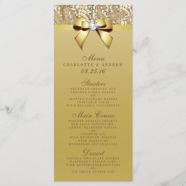 Gold Sequin Bow Wedding Collection Menu (Front)