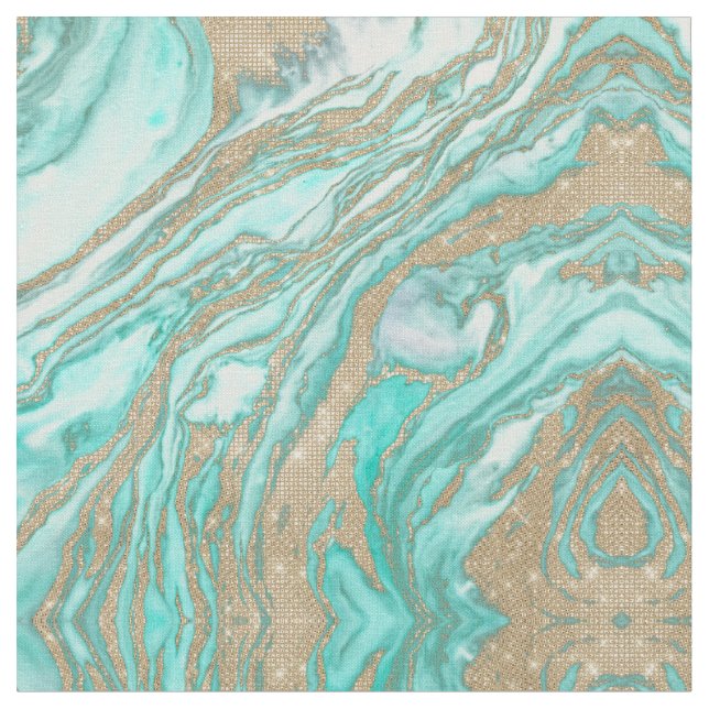 Gold Sequin Glitter Teal Smoky Marble Fabric (Close Up)