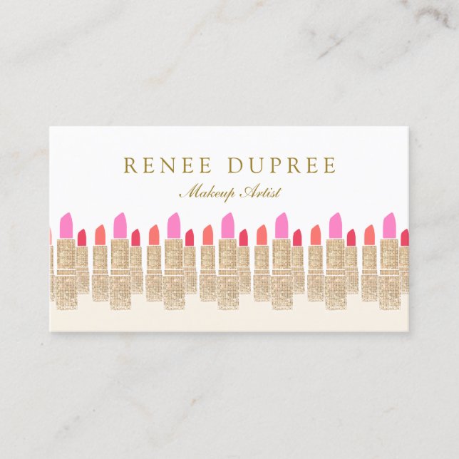 Gold Sequin Lipstick Makeup Artist Beauty Salon 5 Business Card (Front)