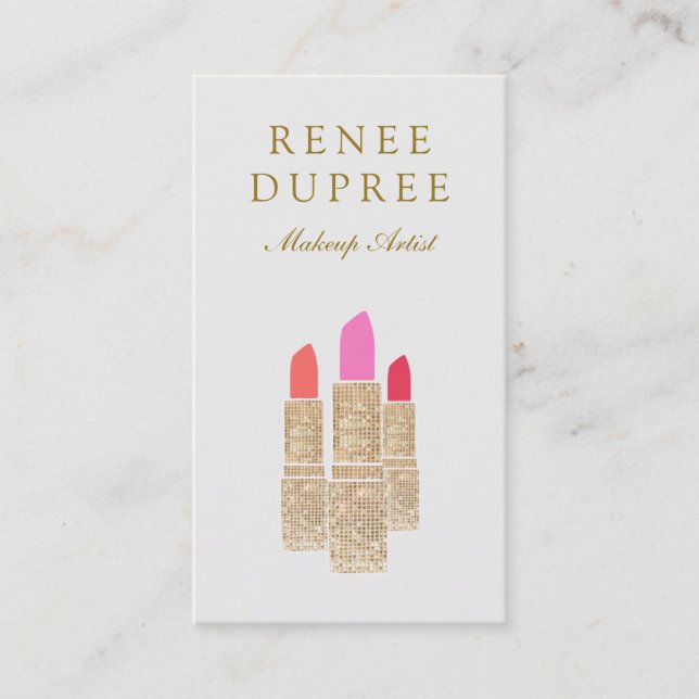 Gold Sequin Lipstick Makeup Artist Beauty Salon Business Card (Front)