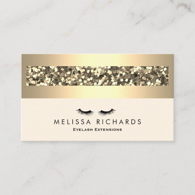 Gold & Sequin Makeup Artist Eyelash Extensions Business Card (Front)