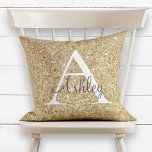 Gold Sequin Sparkle Monogram Name Cushion<br><div class="desc">Elegant Girly Gold Sequin Sparkle Monogram Name Pillow. This cute, girly pillow can be customised with your initial and first name. You can change the colour of the text and font style to further customise the design. Perfect for a girly girl's bedroom! Would you like to see this design on...</div>