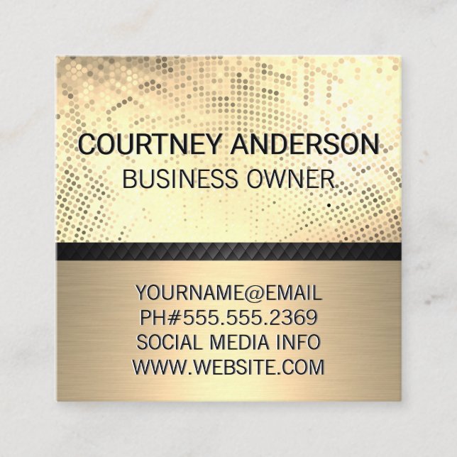 Gold Sequin | Tiling Mesh | Gold Metallic Square Business Card (Front)