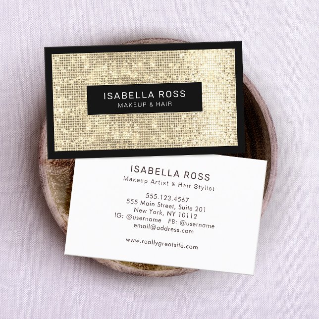 Gold Sequins Beauty and Fashion Business Card (Creator Uploaded)