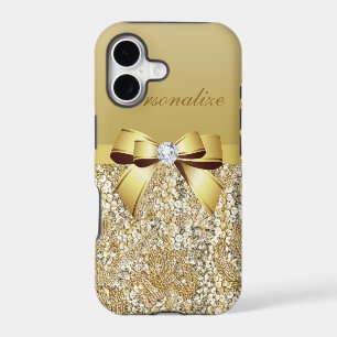 Gold Sequins, Bow & Diamond Personalised