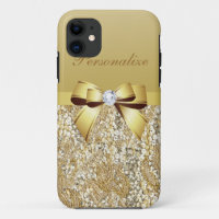 Gold Sequins, Bow & Diamond Personalised