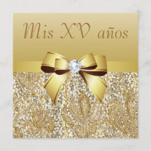 Gold Sequins, Bow & Diamond Quinceanera