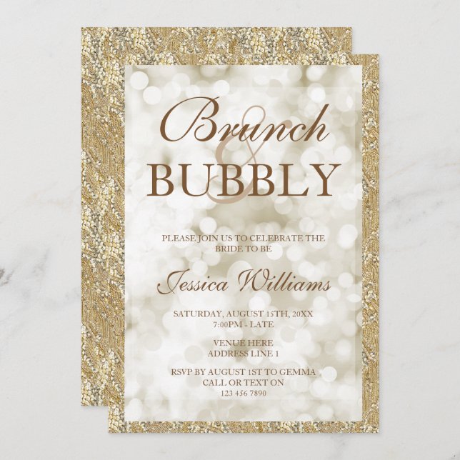 Gold Sequins Brunch & Bubbly Bridal Shower Invitation (Front/Back)
