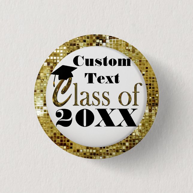 Gold Sequins Class Of 20XX Graduation Button (Front)