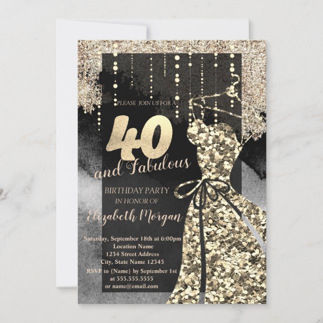 Gold Sequins Dress 40th Birthday Party Invitation (Front)