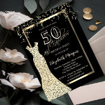 Gold Sequins Dress 50th Birthday Invitation<br><div class="desc">Gold sequins dress and confetti on black background.</div>