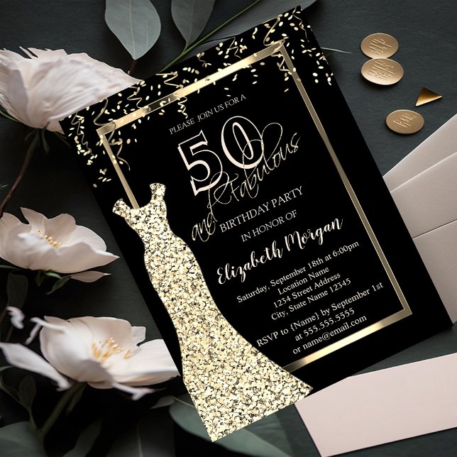 Gold Sequins Dress 50th Birthday Invitation (Creator Uploaded)