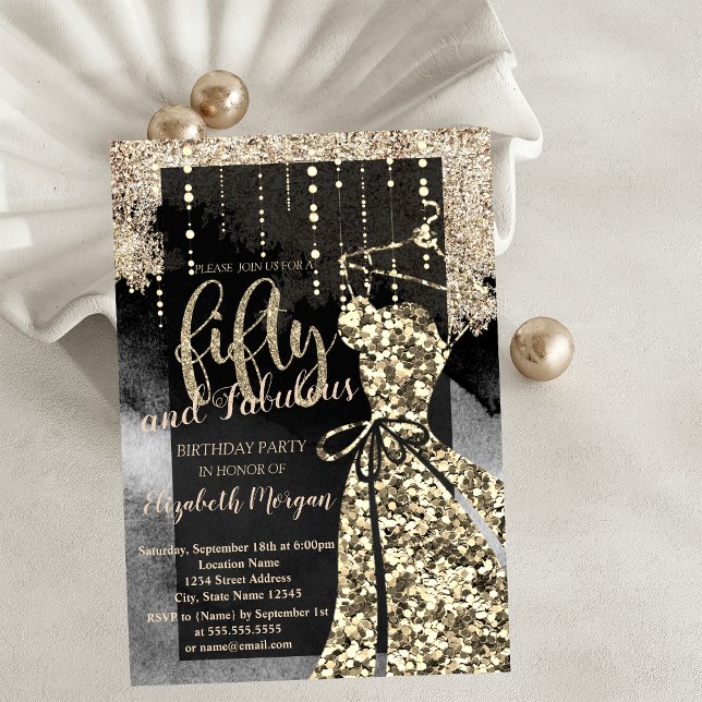 Gold Sequins Dress 50th Birthday Party Invitation (Creator Uploaded)
