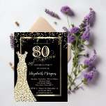 Gold Sequins Dress 80th Birthday  Invitation<br><div class="desc">Gold sequins dress and confetti on black background.</div>