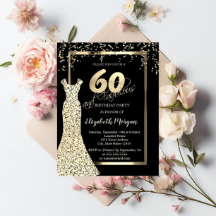 Gold Sequins Dress Black 60th Birthday Invitation