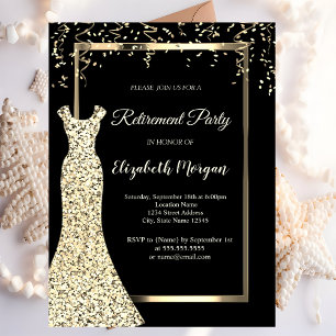 Gold Sequins Dress Black Retirement Party Invitation