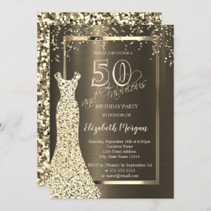 Gold Sequins Dress Brown Metallic 50th Birthday Invitation