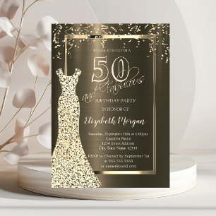 Gold Sequins Dress Brown Metallic 50th Birthday Invitation