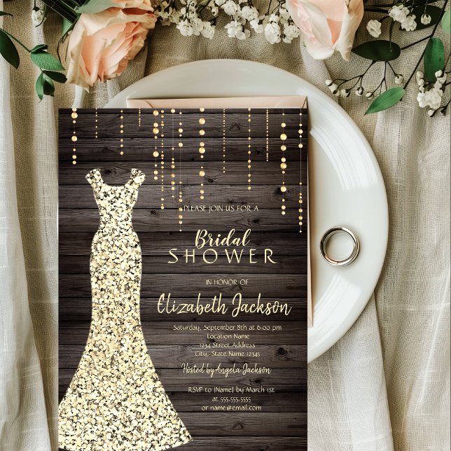 Gold Sequins Dress,Confetti Wood Bridal Showe Invitation (Creator Uploaded)