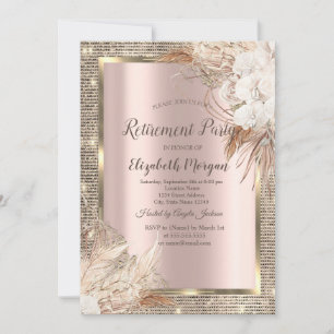 Gold Sequins Frame,Rose Gold Boho FloweRetirement  Invitation