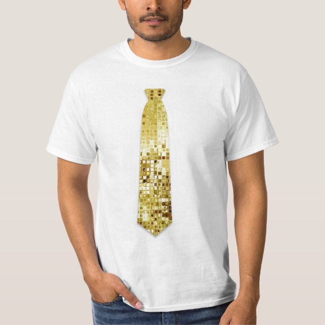 Gold Sequins Look Fake Tie T-Shirt (Front)