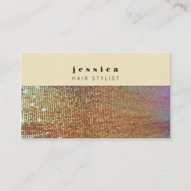 Gold Sequins Mesh Mod Hair Stylist Card (Front)