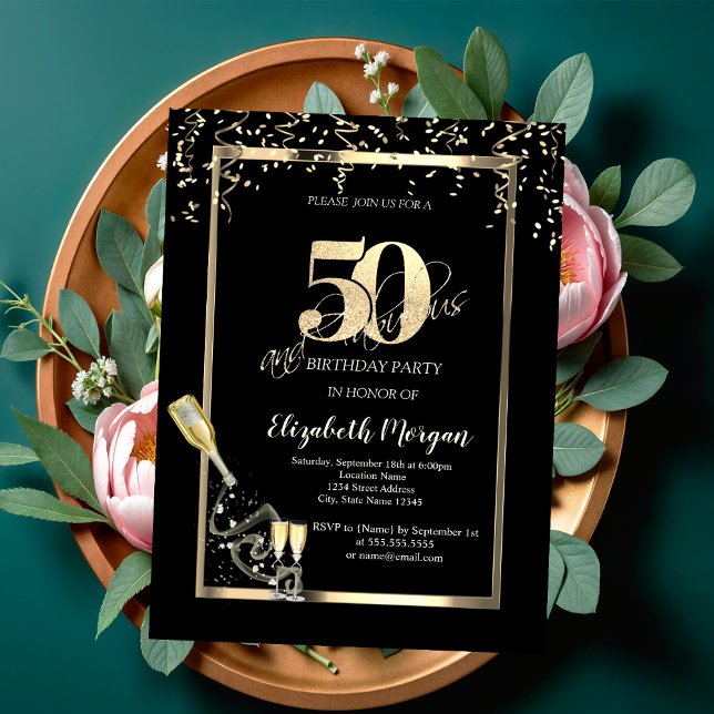 Gold Sequins,Wine Glass Bottle 50th Birthday   Invitation (Creator Uploaded)