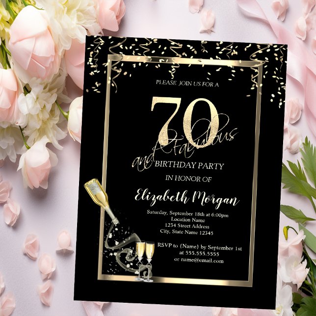 Gold Sequins,Wine Glass Bottle 70th Birthday   Invitation (Creator Uploaded)