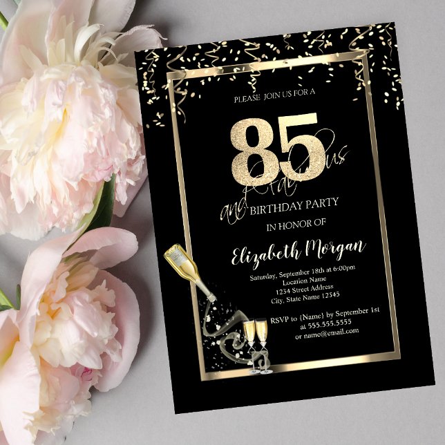 Gold Sequins,Wine Glass Bottle 85th Birthday   Invitation (Creator Uploaded)