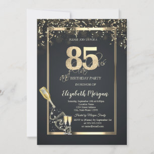Gold Sequins,Wine Glass Bottle Grey 85th Invitation