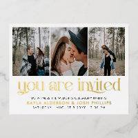 Gold Serif 3 Photos You Are Invited Wedding