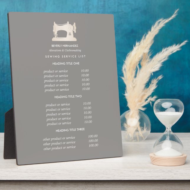 Gold Sewing Machine Seamstress Gray pricing   Plaque (Side)