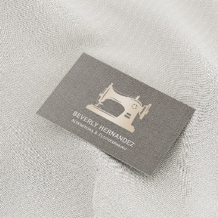 Gold Sewing Machine Seamstress Grey Linen Business Card