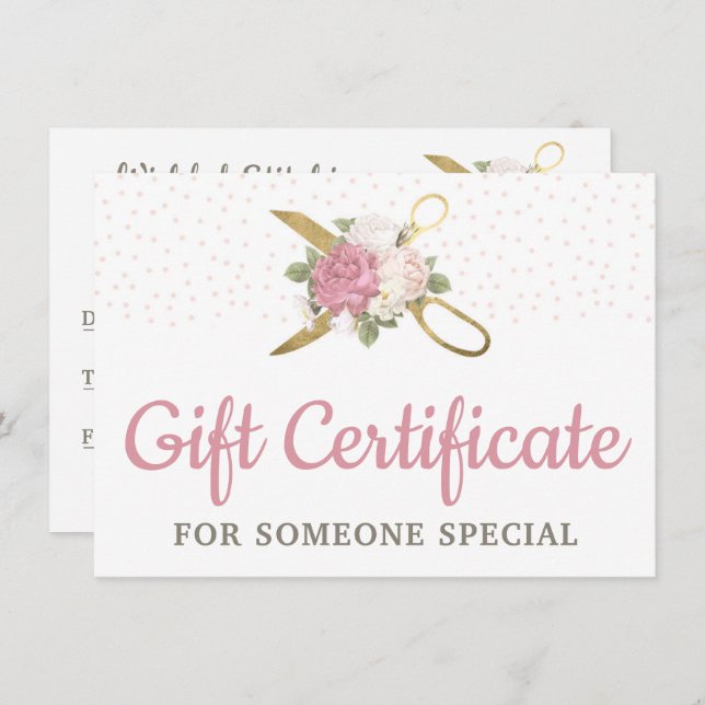 Gold Sewing Scissors Floral Gift Certificate Card (Front/Back)