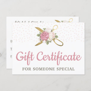 Gold Sewing Scissors Floral Gift Certificate Card
