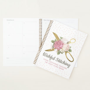 Gold Sewing Scissors & Shabby Chic Floral Roses Planner