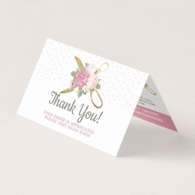 Gold Sewing Scissors & Shabby Chic Thank You Card (Front)