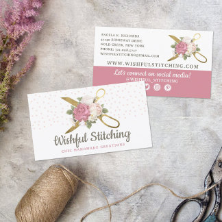 Gold Sewing Scissors Shabby Floral Social Media Business Card