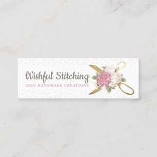Gold Sewing Scissors Shabby Floral Social Media Mini Business Card
