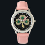 GOLD SHAMROCK JEWEL EMERALD GREEN HEARTS,Gemstones Watch<br><div class="desc">Elegant green Shamrock jewel with gems for St.Paddy's Day,  .Digital graphic elaboration by Bulgan Lumini .</div>