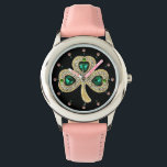 GOLD SHAMROCK JEWEL EMERALD GREEN HEARTS,Gemstones Watch<br><div class="desc">Elegant green Shamrock jewel with gems for St.Paddy's Day,  .Digital graphic elaboration by Bulgan Lumini .</div>